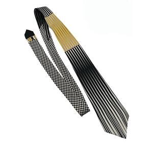 Gianni Versace Silk Neck Tie Striped Checkered Black Yellow White 3.75" | 55.5"